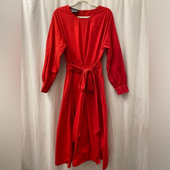 Moschino Dresses & Skirts - Boutique MOSCHINO Red Full Skirt Bow Tie Waist Puff Sleeve Cotton Dress Size 8